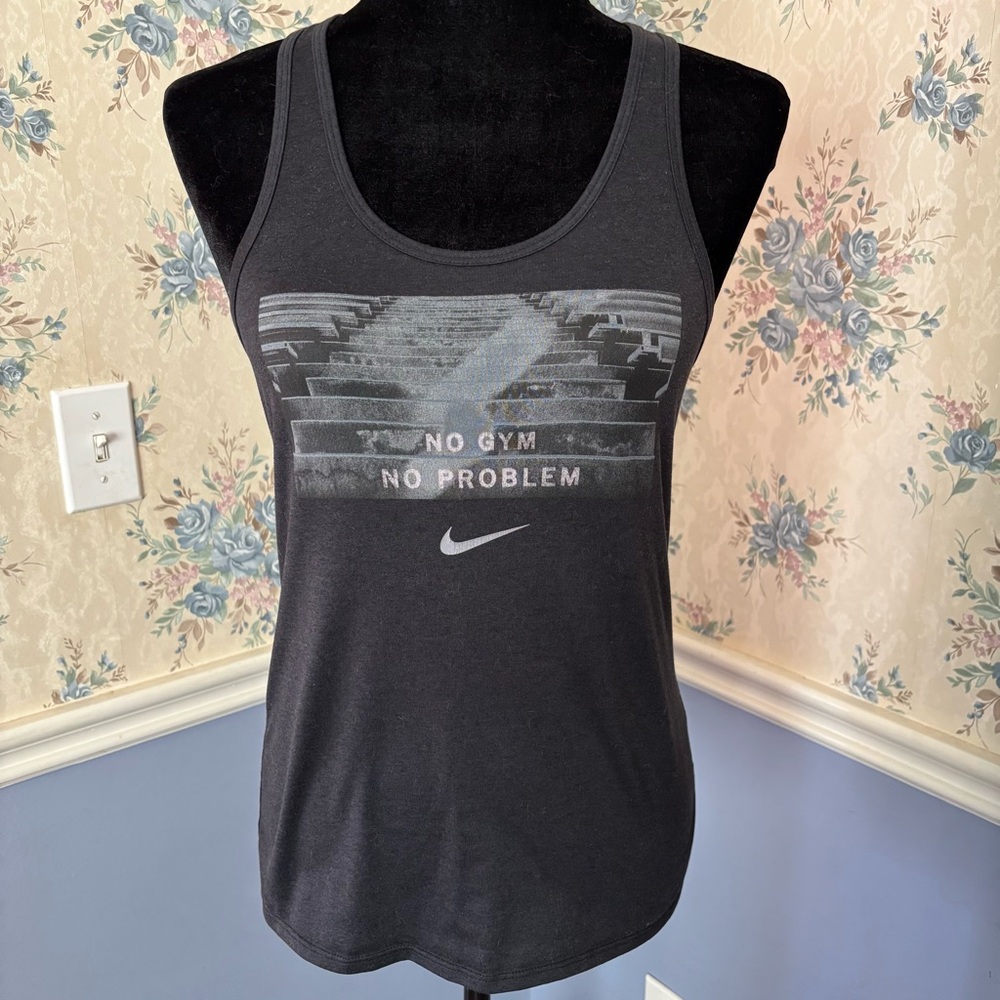 Nike Dri-Fit Athletic Cut Grey “No Gym No Problem” Racerback Tank, Size S
